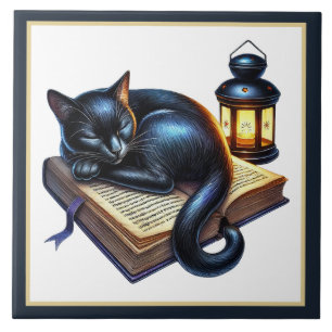 Süße Katze-Lesekojen-Bibliothek-Buchliebhaber  Fliese
