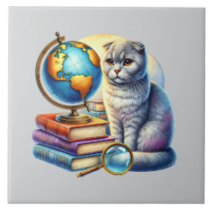 Süße Katze-Lesekuschelecke-Bibliothek-Buchliebhabe Fliese