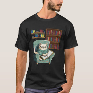 Süße Katze liest Buch Bücherwürmer Katze Lesen T-Shirt