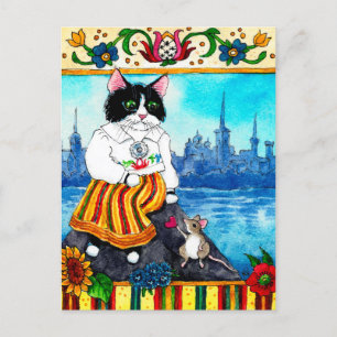 Süße Katze Maus Estnische Folklore-Mythos-Postkart Postkarte