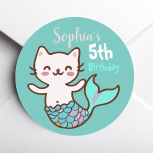 Süße Katze Meerjungfrau Meowmaid Purrmaid Mädchen Runder Aufkleber