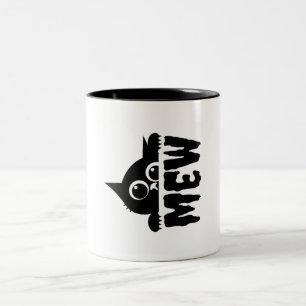 Süße Katze & „Miau“-Text – Lustiger Katzenliebhabe Zweifarbige Tasse