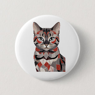 Süße Katze Miauen-Geometrische Feline Eleganz Button