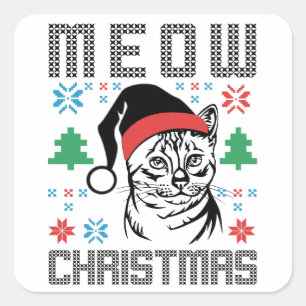 Süße Katze Miaut Weihnachten Kätzchen Mama Papa Quadratischer Aufkleber