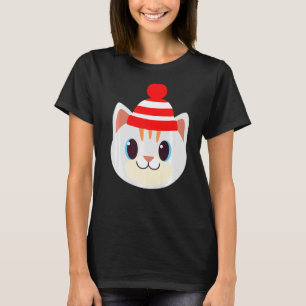 Süße Katze mit Beanie Beany warmer Wollmütze Winte T-Shirt