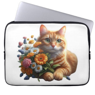 Süße Katze mit einem Blumenstrauß  Laptopschutzhülle