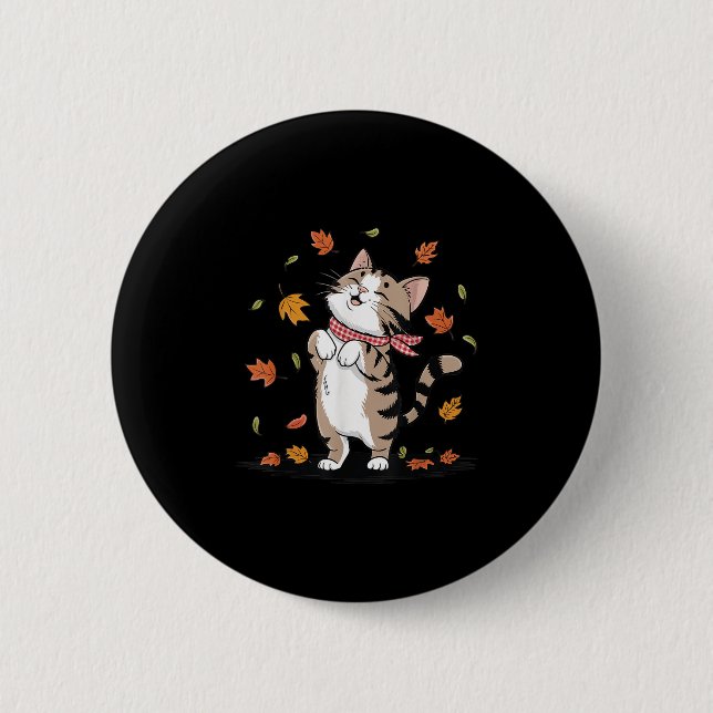 Süße Katze mit fallenden Blättern Gemütliche Herbs Button (Vorderseite)