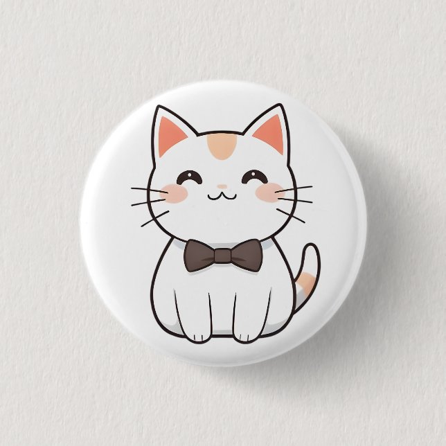 Süße Katze mit Fliege Kawaii Design Button (Vorderseite)