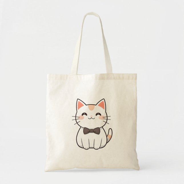Süße Katze mit Fliege Kawaii Design Tragetasche (Vorne)