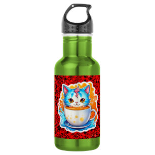 Süße Katze mit Kaffeetasse Cartoon-Design-94678 Edelstahlflasche