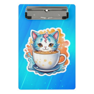 Süße Katze mit Kaffeetasse Cartoon-Design-94678 Mini Klemmbrett