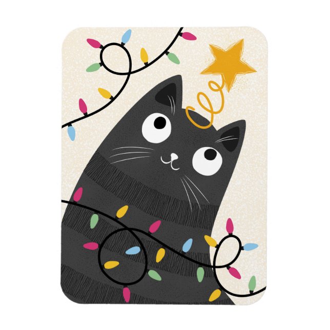 Süße Katze mit Lichtern und Christbaumspitze Weihn Magnet (Vertikal)