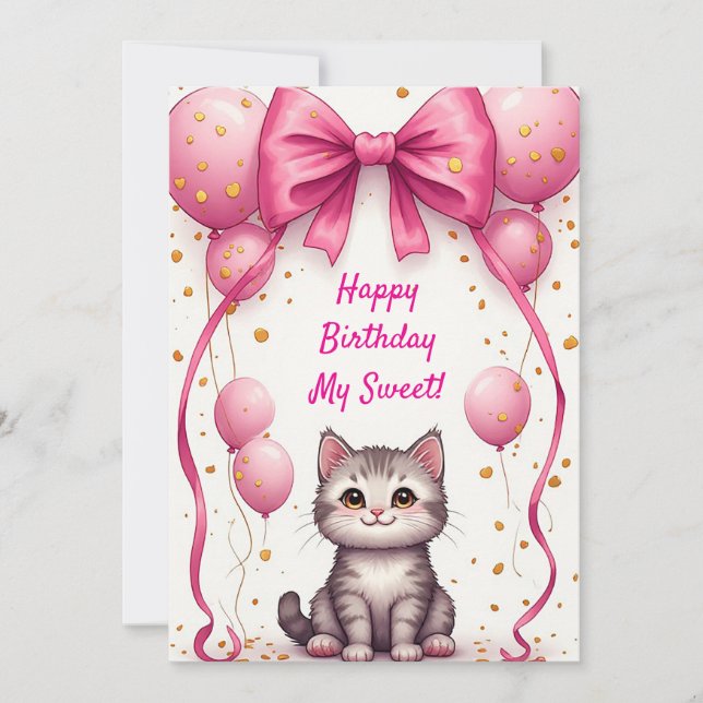 Süße Katze mit Luftballons zum Geburtstag 🎀 (Vorderseite)