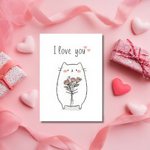 Süße Katze mit Rosen Valentinstagskarte  Karte