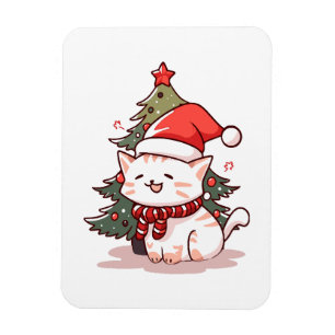 Süße Katze mit Santa-Hut neben dem Weihnachtsbaum Magnet
