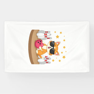 Süße Katze mit Sonnenbrille Katze spielt Bowling f Banner