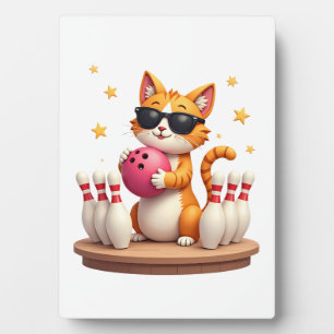 Süße Katze mit Sonnenbrille Katze spielt Bowling f Fotoplatte