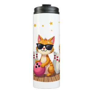 Süße Katze mit Sonnenbrille Katze spielt Bowling f Thermosbecher