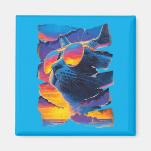 Süße Katze mit Sonnenbrille Sonnenuntergang Strand Magnet