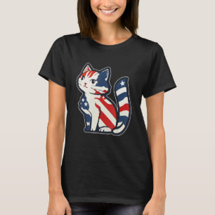 Süße Katze mit US-Flaggenfarben zum 4. Juli T-Shirt
