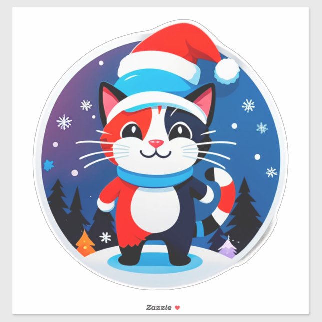 Süße Katze mit Weihnachtsmannmütze Aufkleber (Blatt)