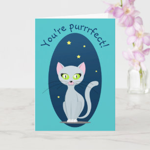 Süße Katze Nachthimmel Cartoon Lustiger Text Benut Karte