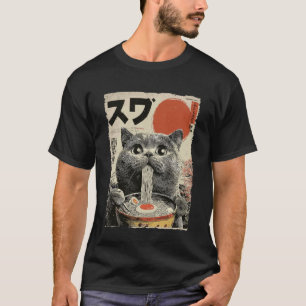 Süße Katze Ramen Ästhetik Japanische Ukiyo-e Fuji T-Shirt