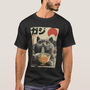 Süße Katze Ramen Ästhetik Japanische Ukiyo-e Fuji T-Shirt