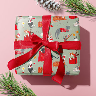 Süße Katze Retro Vintage Grün Weihnachten Geschenkpapier
