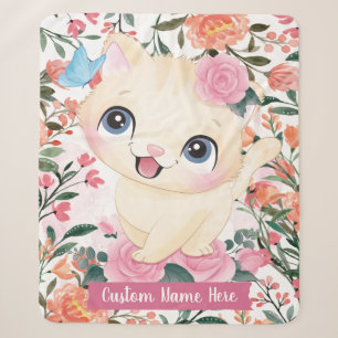 Süße Katze rosa Rosen erröten Blumen benutzerdefin Sherpadecke