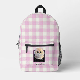Süße Katze rosa weiß kariert personalisieren Bedruckter Rucksack
