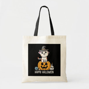 Süße Katze saß auf Kürbis Halloween Tragetasche