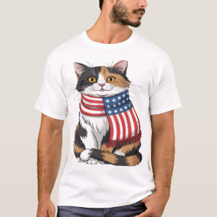 süße Katze Sommer Flagge US Memorial Day T-Shirt