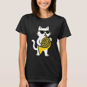 Süße Katze Sonnenbrille Spielt Französisch Horn Mu T-Shirt
