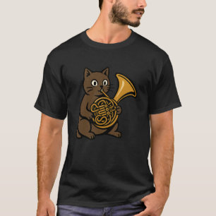Süße Katze spielt französische Hornmusik Musik T-Shirt