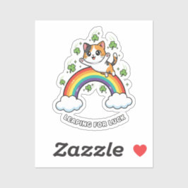 Süße Katze springt über Regenbogen Kawaii St. Patr Aufkleber