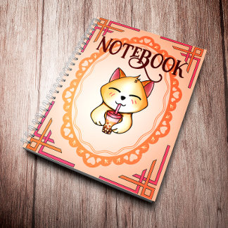 Süße Katze trinkt Boba-Milchtee Notizbuch