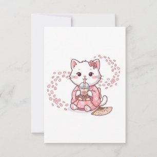 Süße Katze trinkt Sakura-Bubble-Tee Dankeskarte