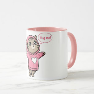 Süße Katze Umarme Mich Rosa Kapuzenpullover Herz Tasse