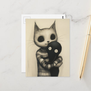 Süße Katze umarmt ihren Freund Postkarte