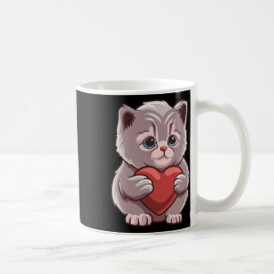 Süße Katze umarmt Valentinsherz Kitty Liebeskatze  Kaffeetasse