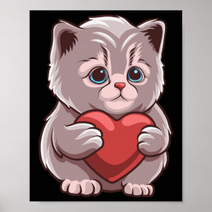 Süße Katze umarmt Valentinsherz Kitty Liebeskatze  Poster
