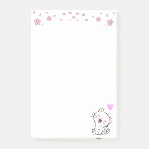 Süße Katze und Blumen auf Weiß Post-it Klebezettel