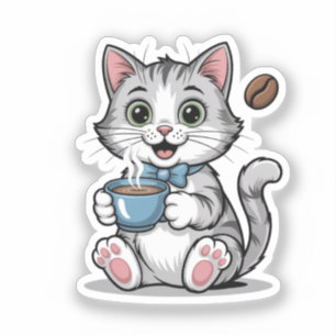 Süße Katze und Coffee Morning Vibes für Katzenlieb Aufkleber