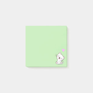 Süße Katze und Herz auf Hellgrün Post-it Klebezettel