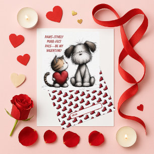 Süße Katze und Hund Kinder Valentinstagskarte Mitteilungskarte