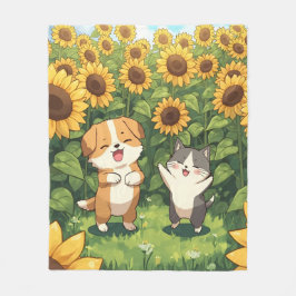 Süße Katze und Hund Sonnenblumen Fleece-Decke Fleecedecke