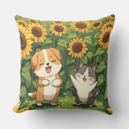 Süße Katze und Hund Sonnenblumen-Wurfkissen Kissen