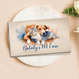Süße Katze und Hund Wasserfarben-Illustration Visitenkarte