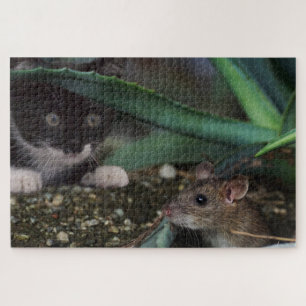 Süße Katze und Maus Puzzle